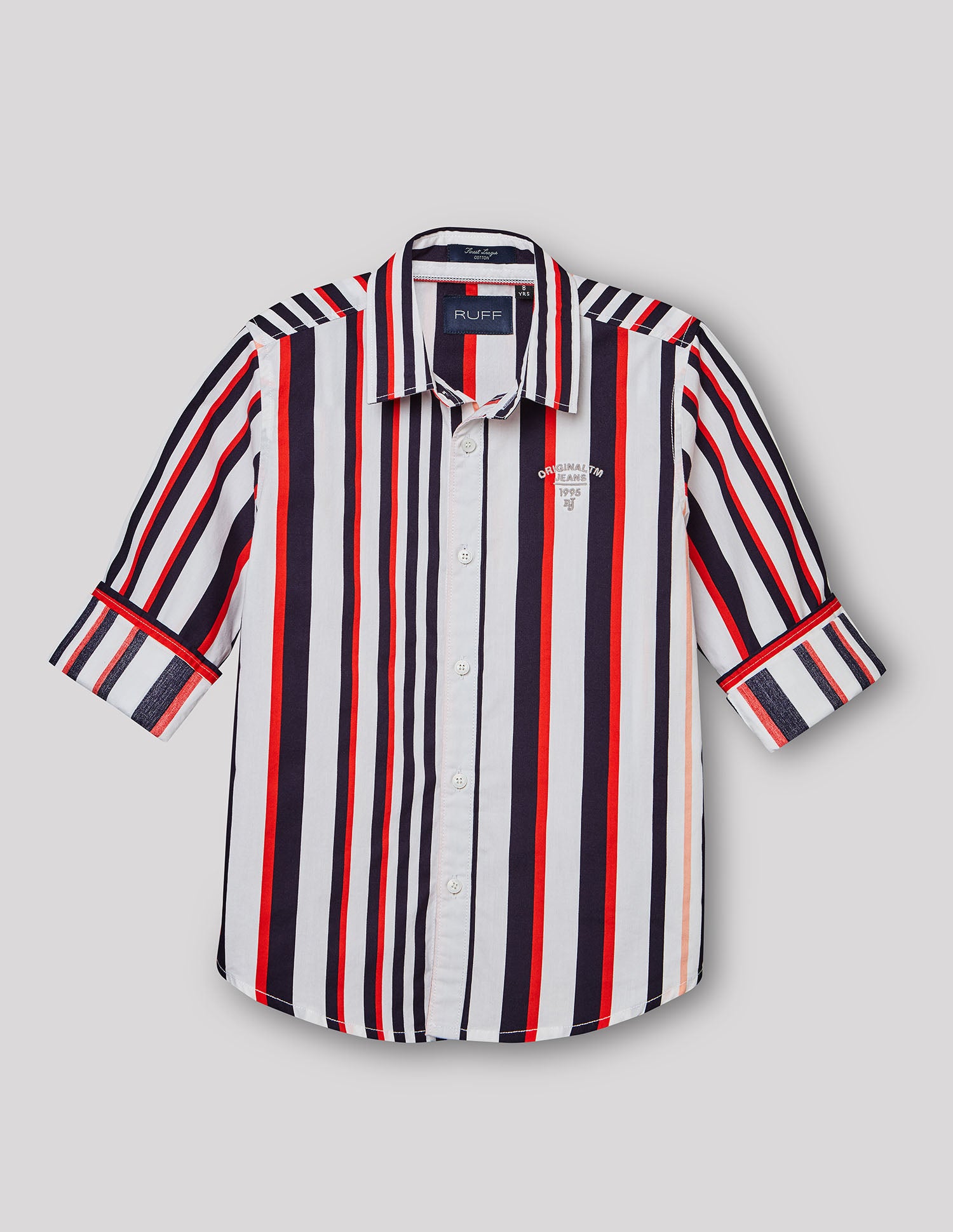 Boys Red Cotton Stripe Shirt – Full Sleeve