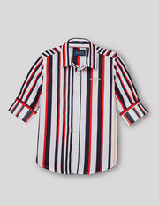 Boys Red Cotton Stripe Shirt – Full Sleeve