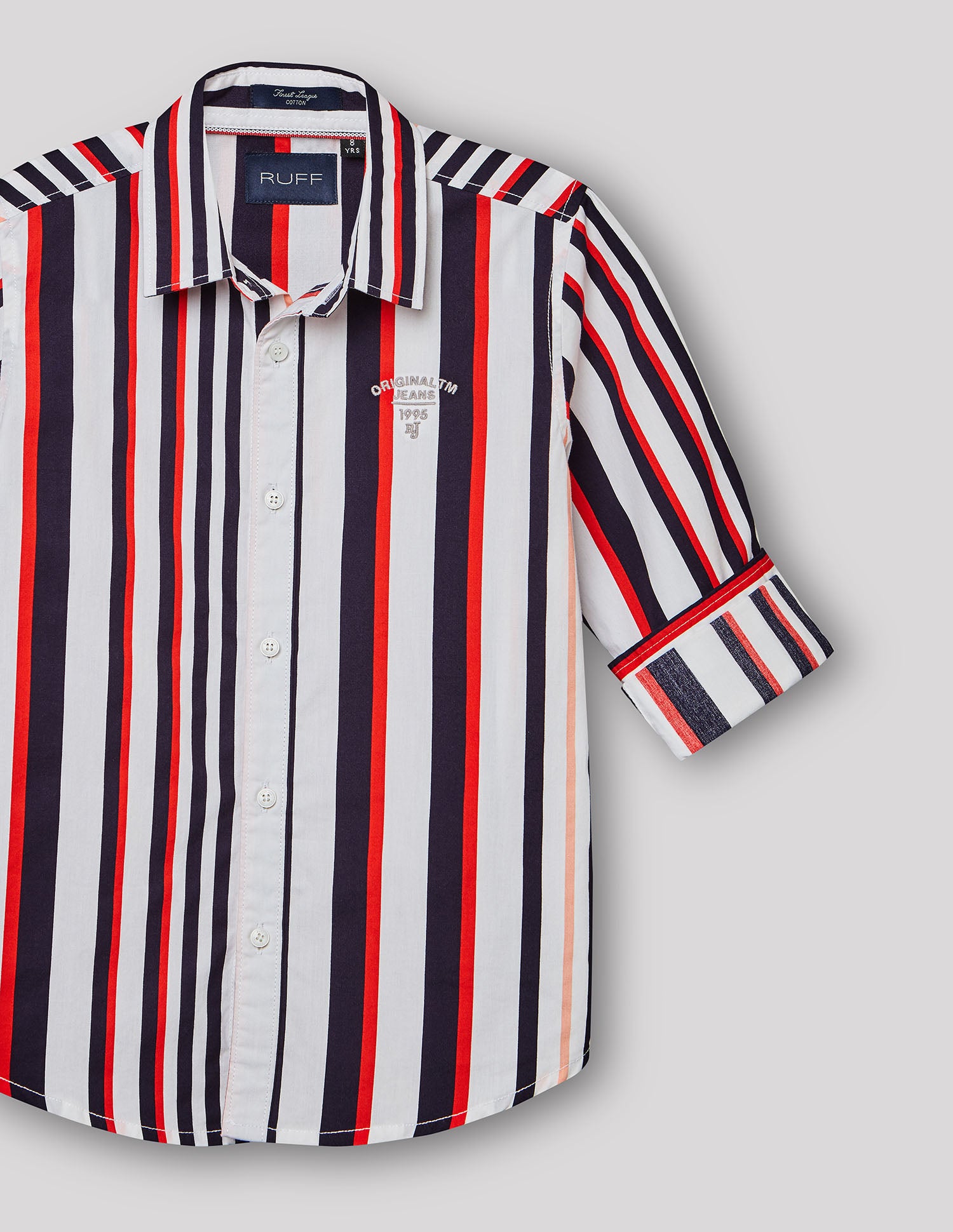 Boys Red Cotton Stripe Shirt – Full Sleeve