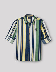 Boys Green Cotton Stripe Shirt – Full Sleeve