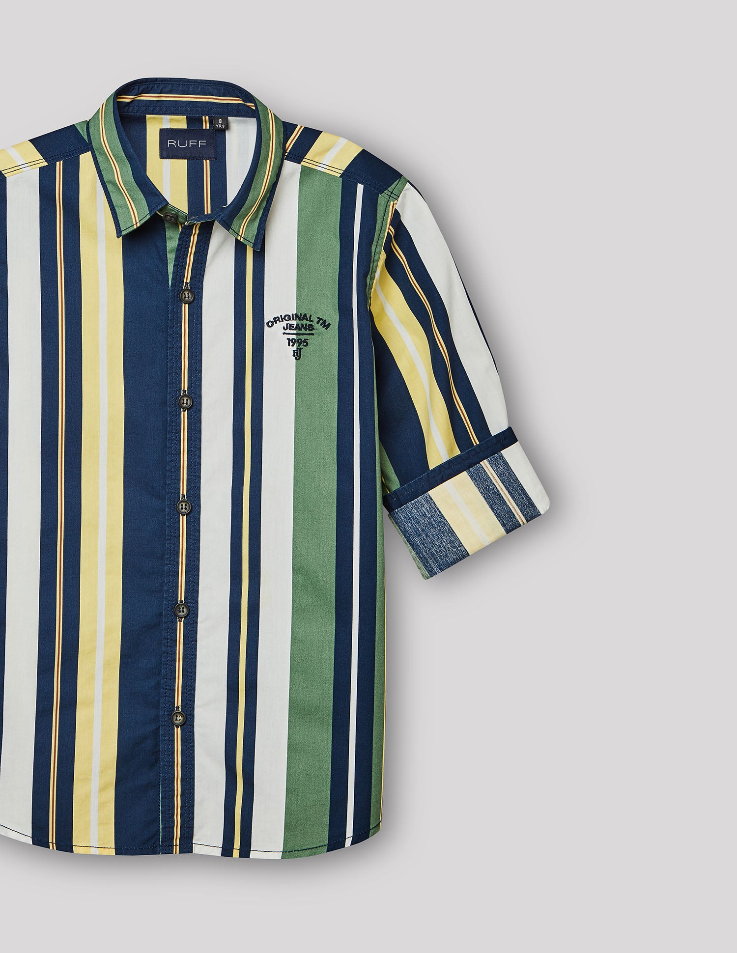 Boys Green Cotton Stripe Shirt – Full Sleeve