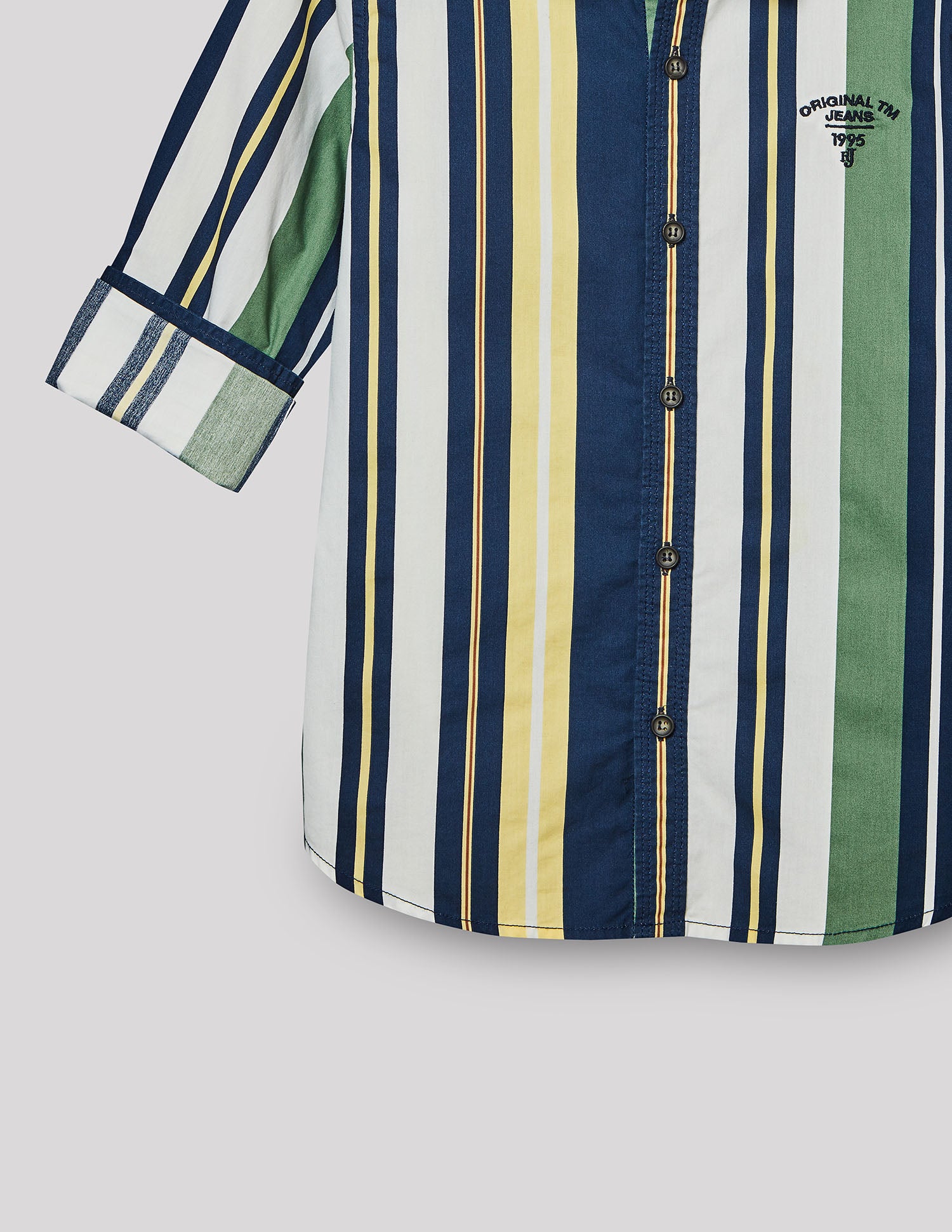 Boys Green Cotton Stripe Shirt – Full Sleeve
