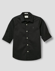 Boys Black Cotton Solid Shirt – Full Sleeve