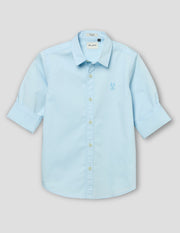 Boys Sky Blue Cotton Solid Shirt – Full Sleeve