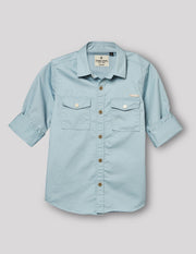 Boys Blue Cotton Cargo Shirt – Full Sleeve Casual