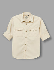 Boys Fawn Cotton Cargo Shirt – Full Sleeve Casual