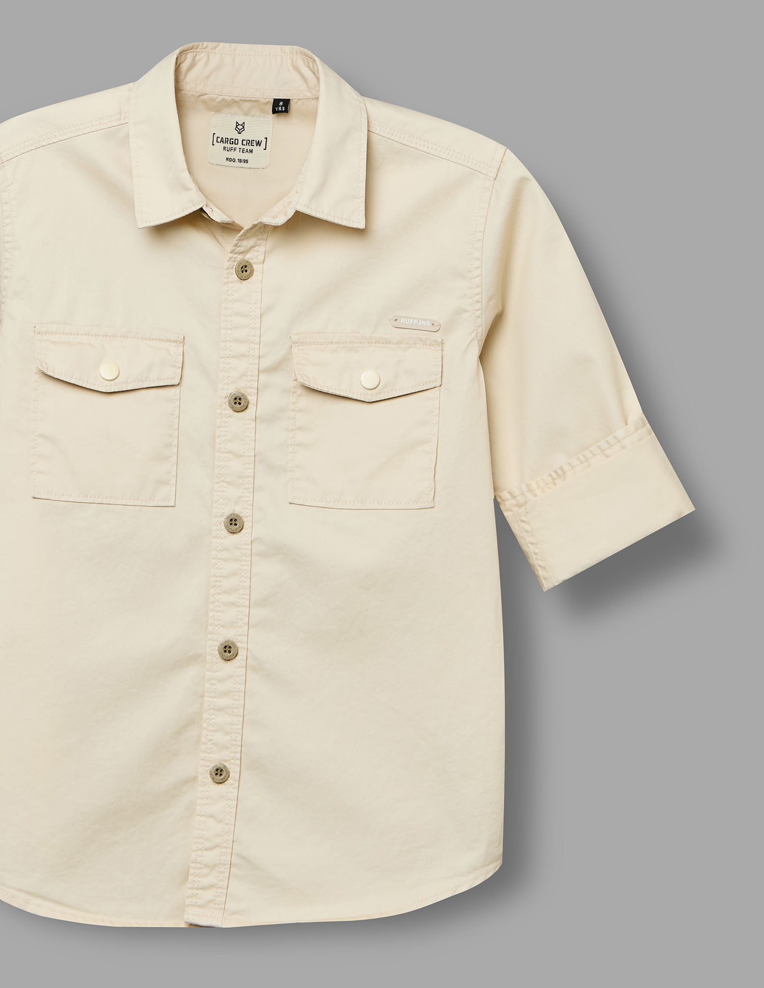 Boys Fawn Cotton Cargo Shirt – Full Sleeve Casual