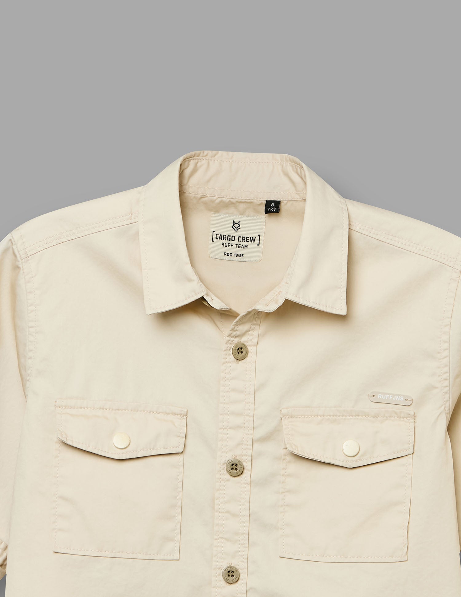 Boys Fawn Cotton Cargo Shirt – Full Sleeve Casual