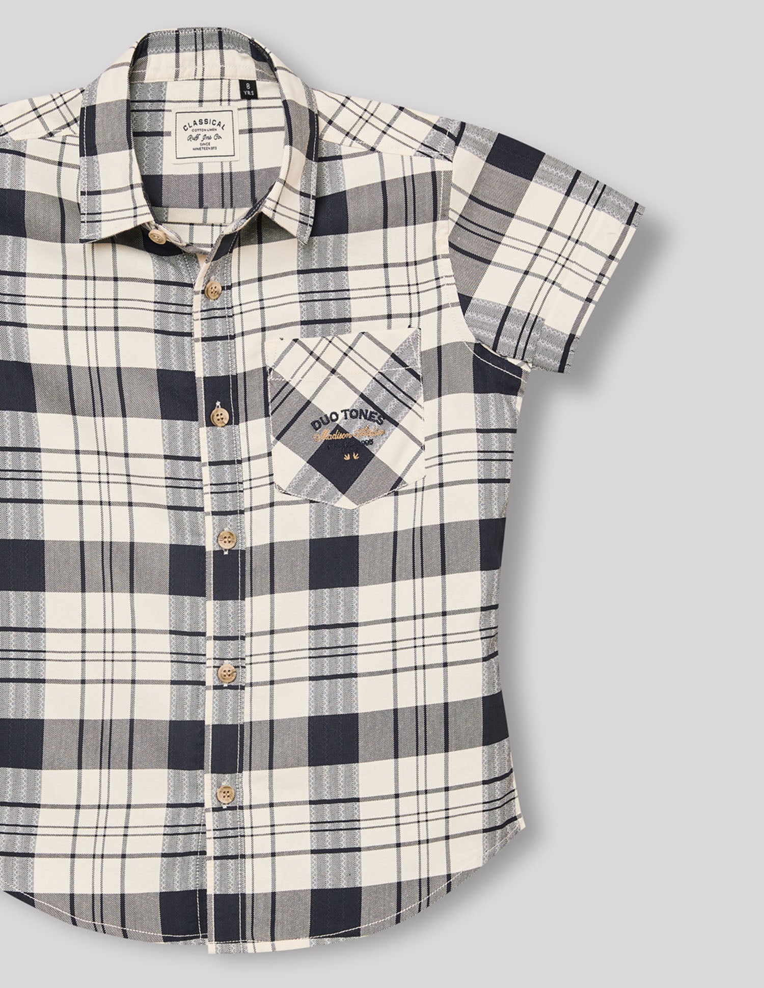 Boys Navy Smart Fashion Checked Cotton Shirt – Regular Fit