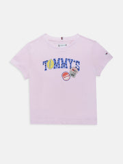 Girls Pink Crew Neck Logo Knit T-Shirt