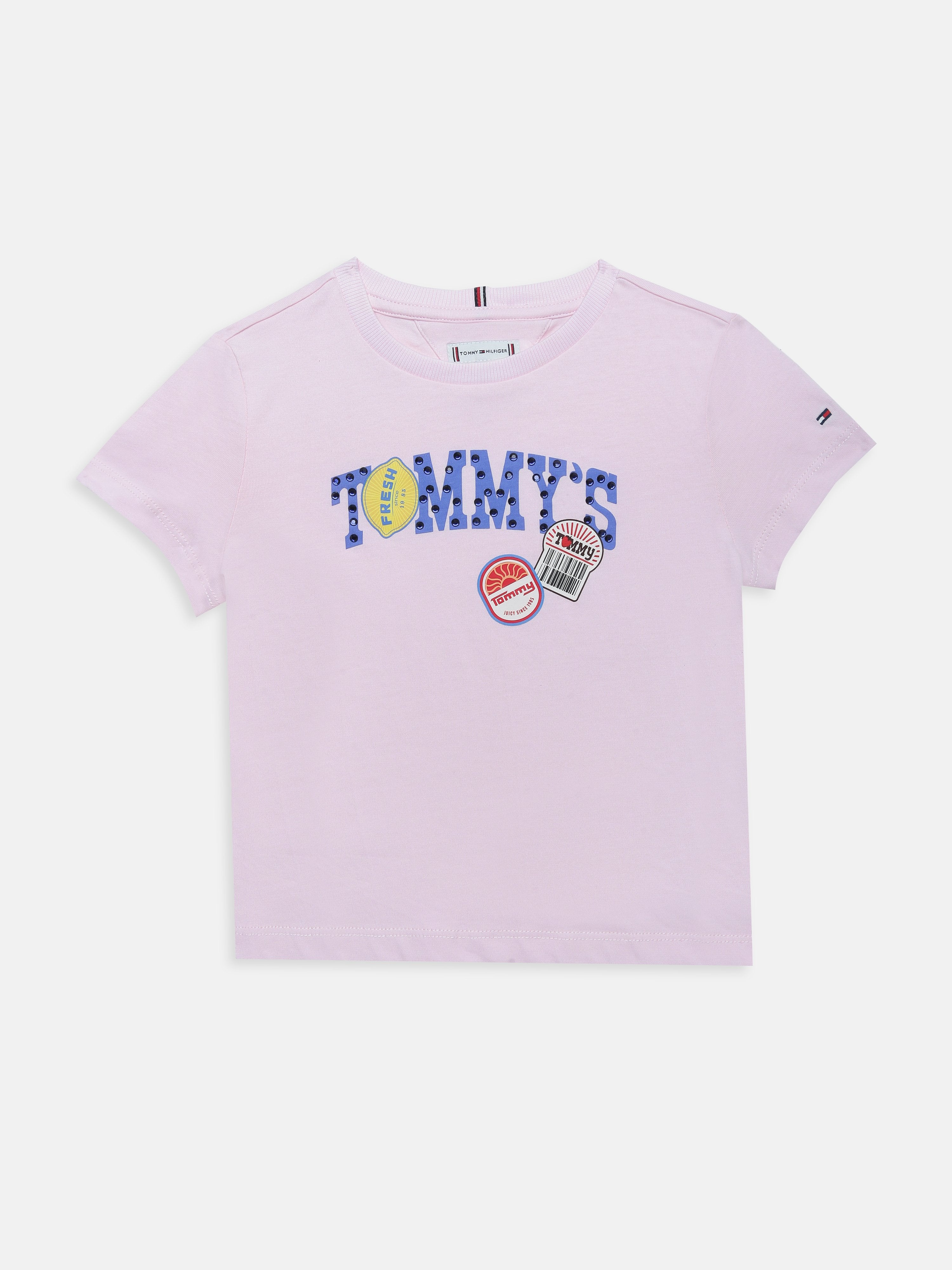 Girls Pink Crew Neck Logo Knit T-Shirt