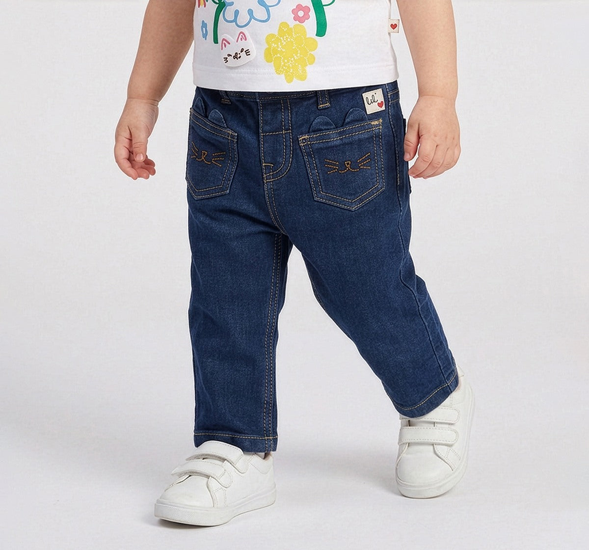 Flared Fit Denim with Cat Pockets Blue