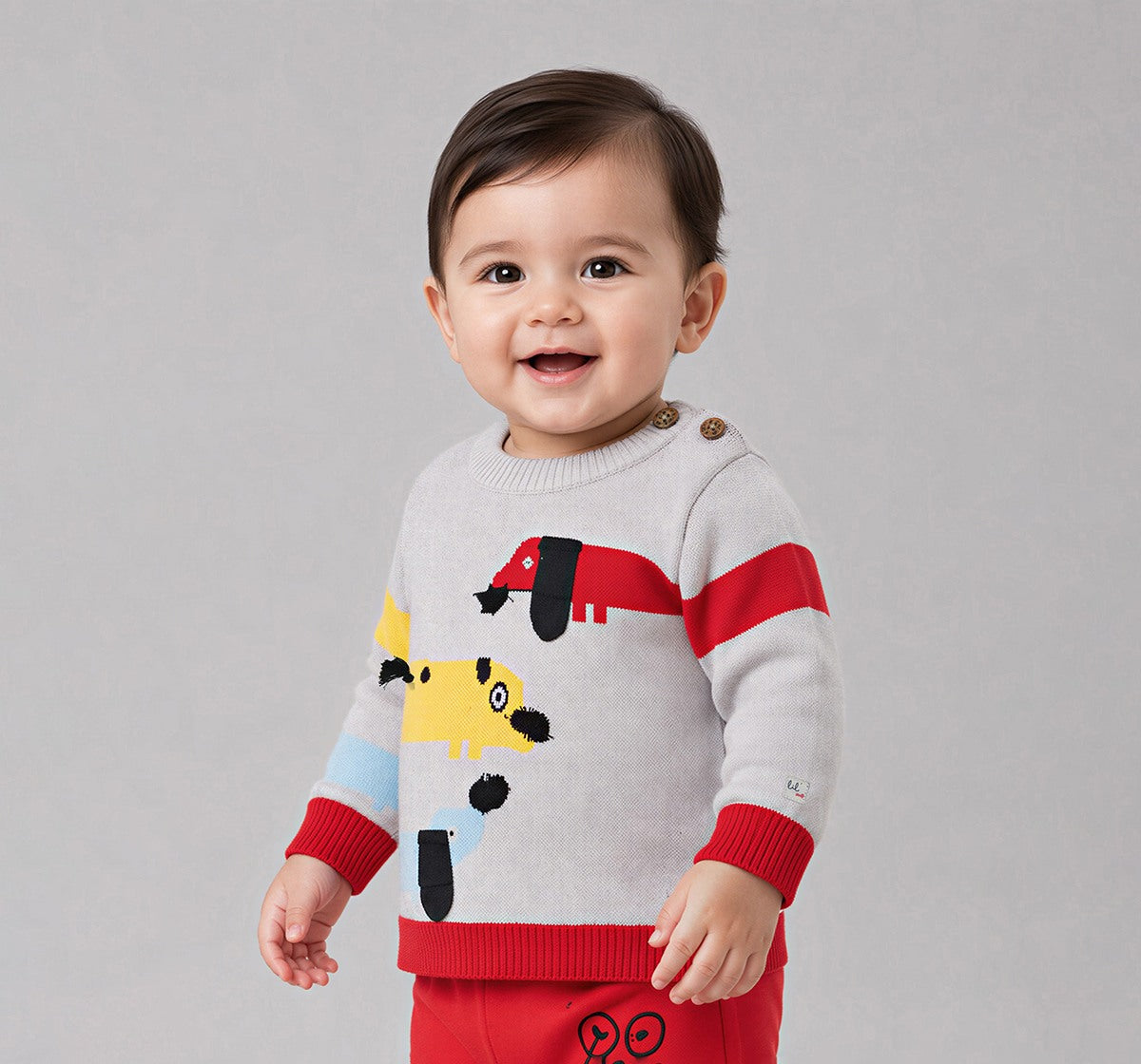 Sweater with Dog Placement Intarsia Multicolor