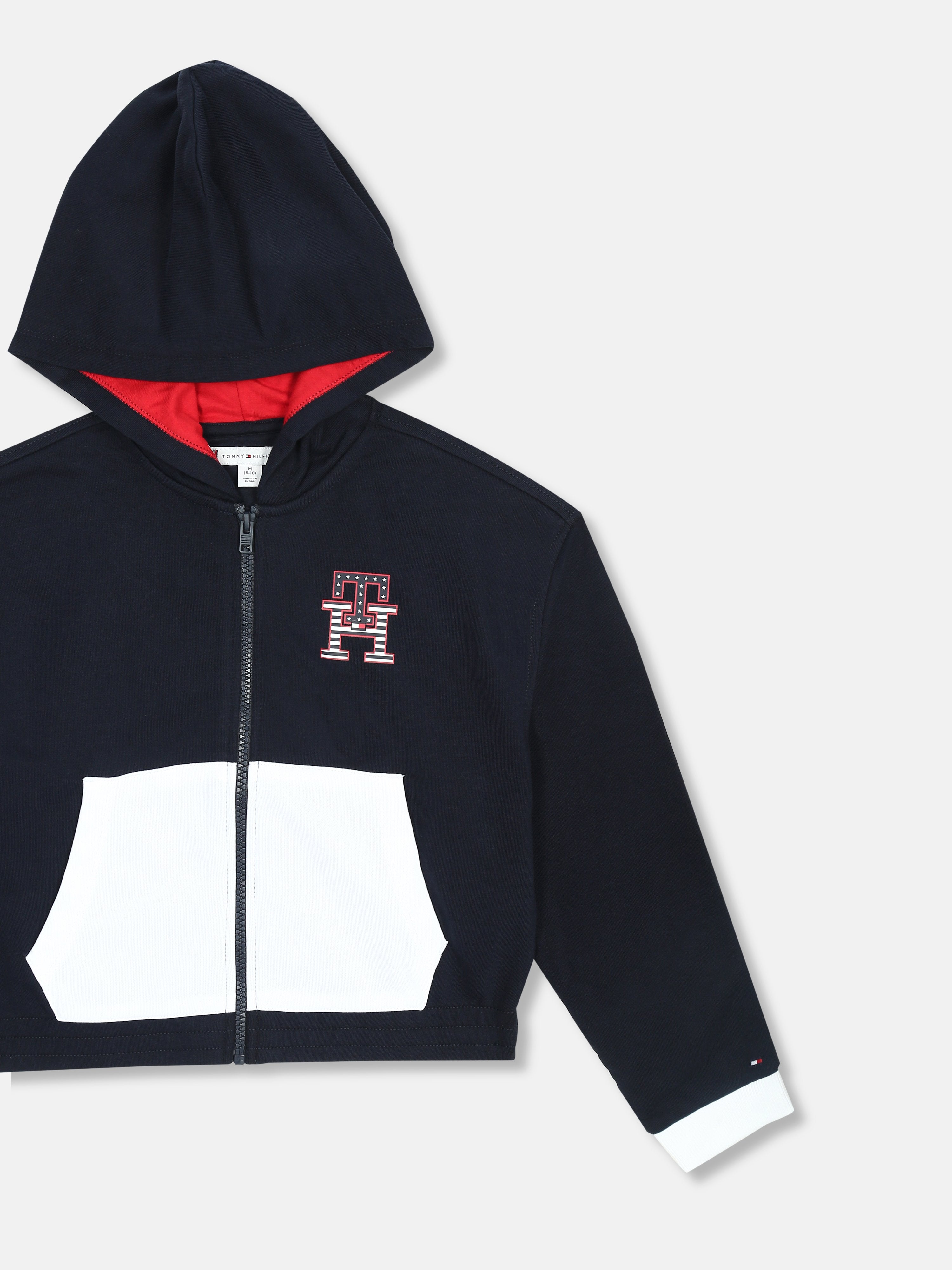 Color Block Hooded Sweatshirt for Girls Navy