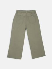 Girls Green Organic Cotton Casual Pants with Straight Fit