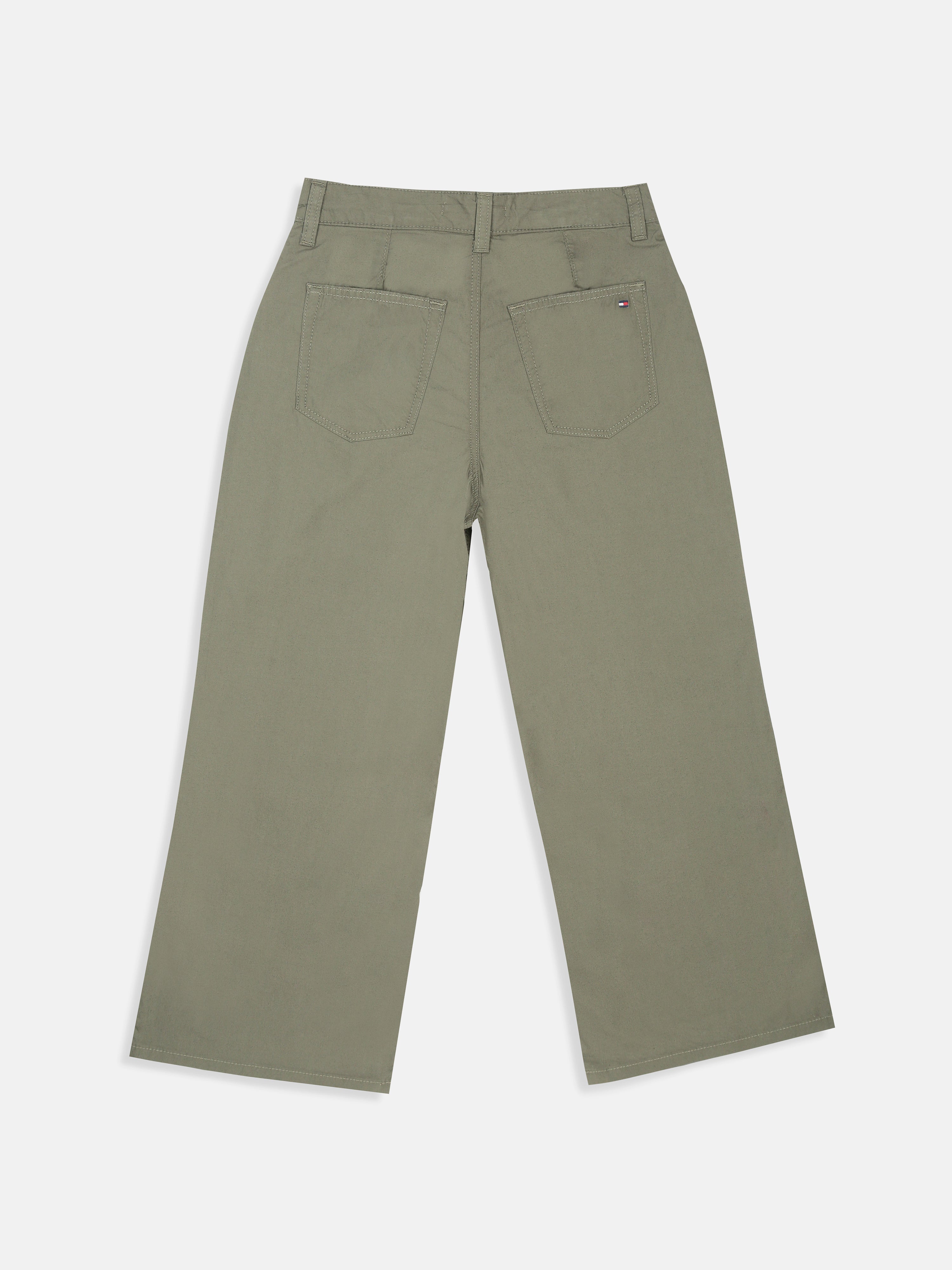Girls Green Organic Cotton Casual Pants with Straight Fit