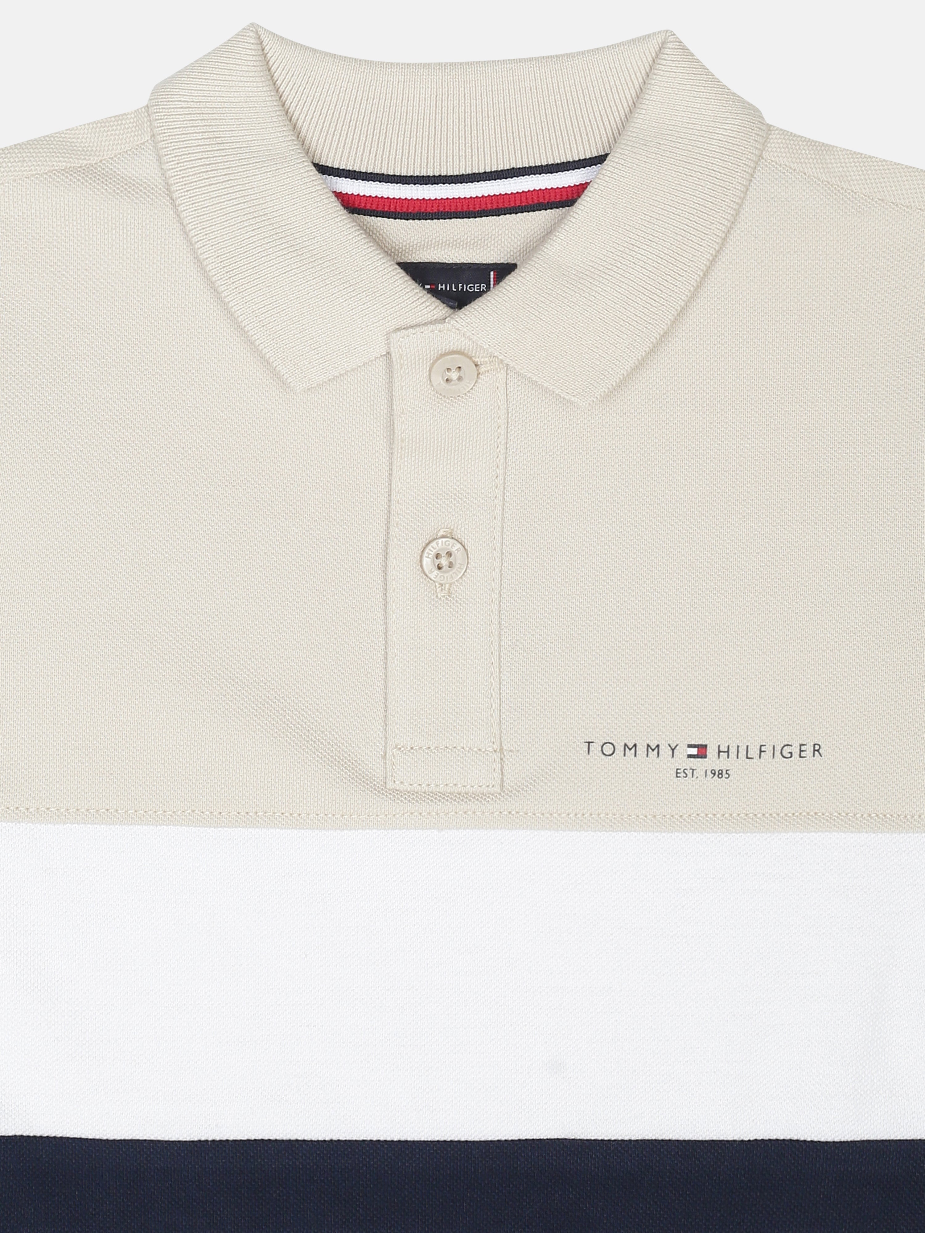 Boys Beige Colorblock Cotton Polo Knit Top Regular Fit