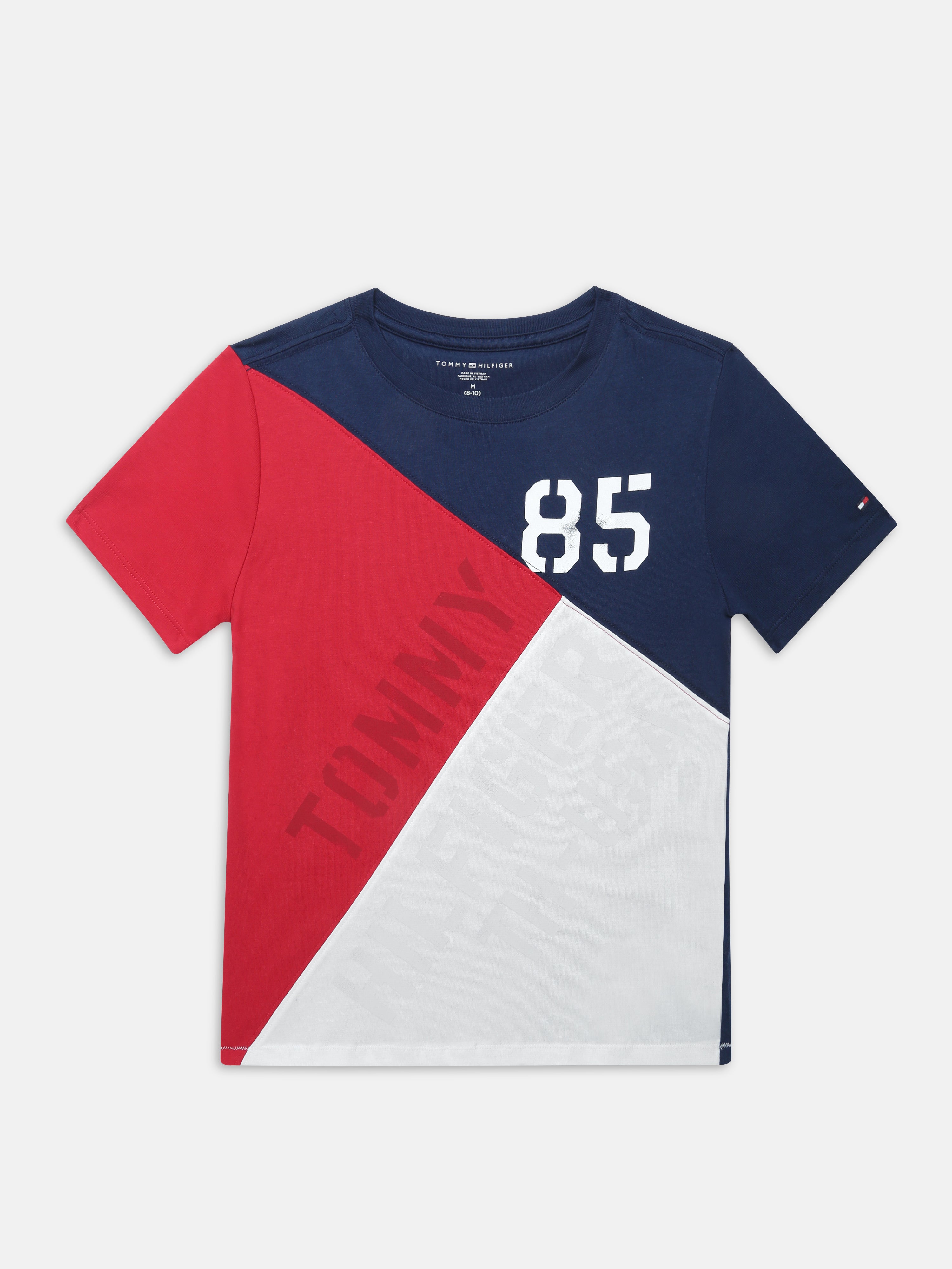 Boys Navy Cotton Colorblock Casual Knit T-Shirt