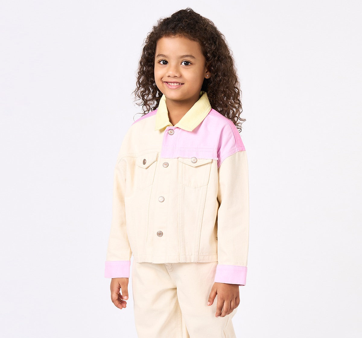 Waist Length Color Block Denim Jacket Multicolor