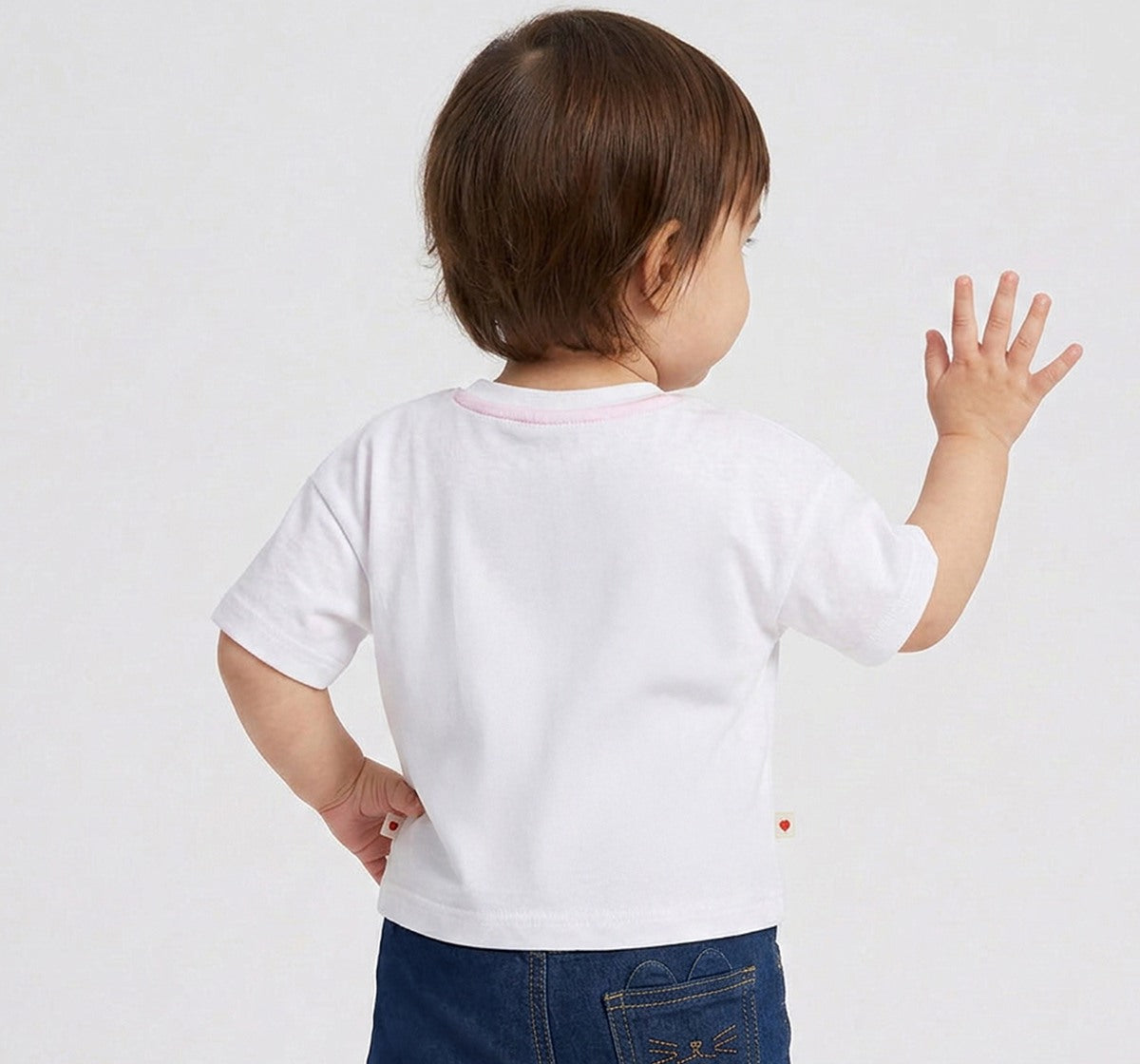 Drop Shoulder Tee with Print & Appliques White