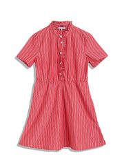 Girls Red Striped Cotton Casual Knee-Length Dress
