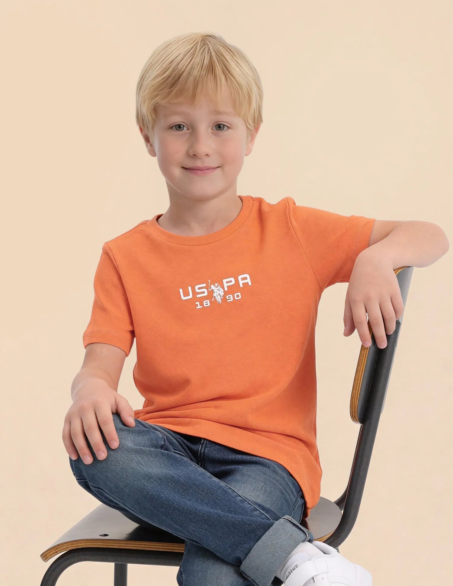 Boys Orange Cotton Solid Regular Fit T-Shirt
