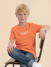 Boys Orange Cotton Solid Regular Fit T-Shirt