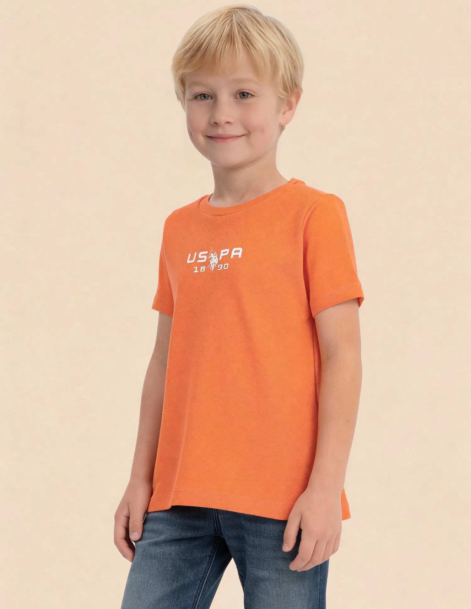 Boys Orange Cotton Solid Regular Fit T-Shirt