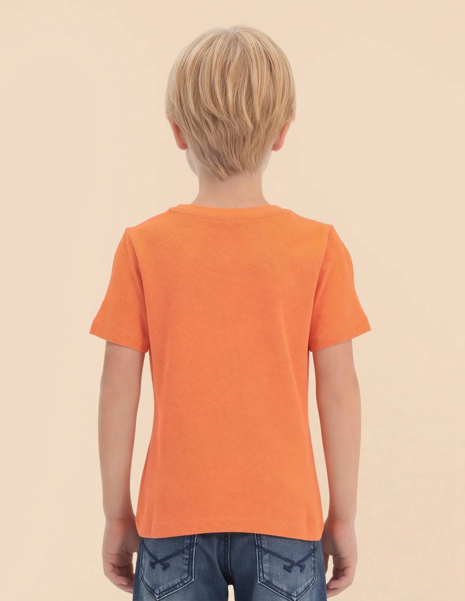 Boys Orange Cotton Solid Regular Fit T-Shirt