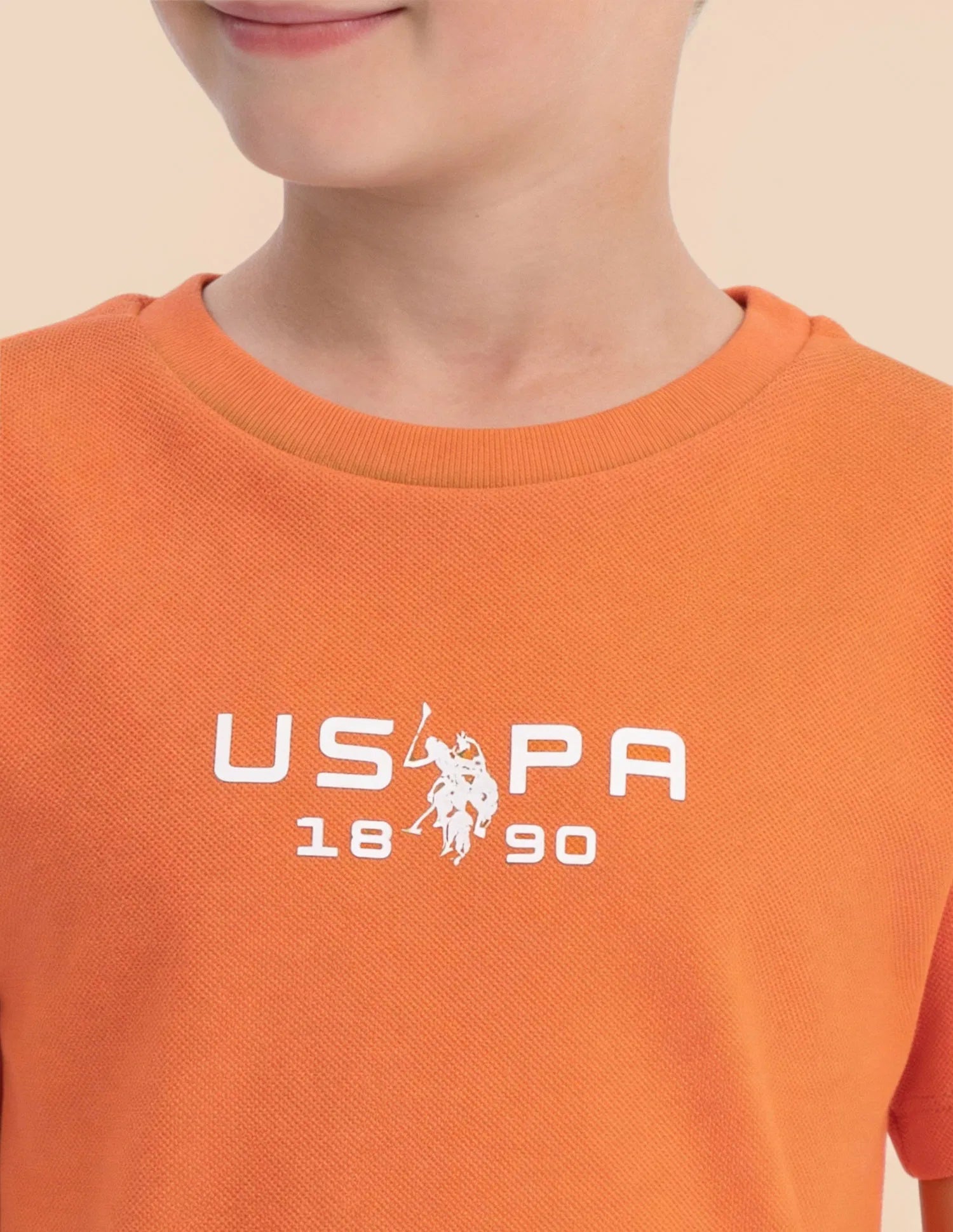 Boys Orange Cotton Solid Regular Fit T-Shirt