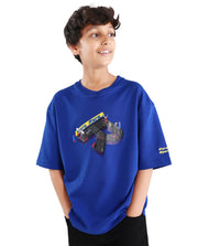 Rare Ones Boys Blue Boxy Fit HD Print Cotton Blend T-Shirt