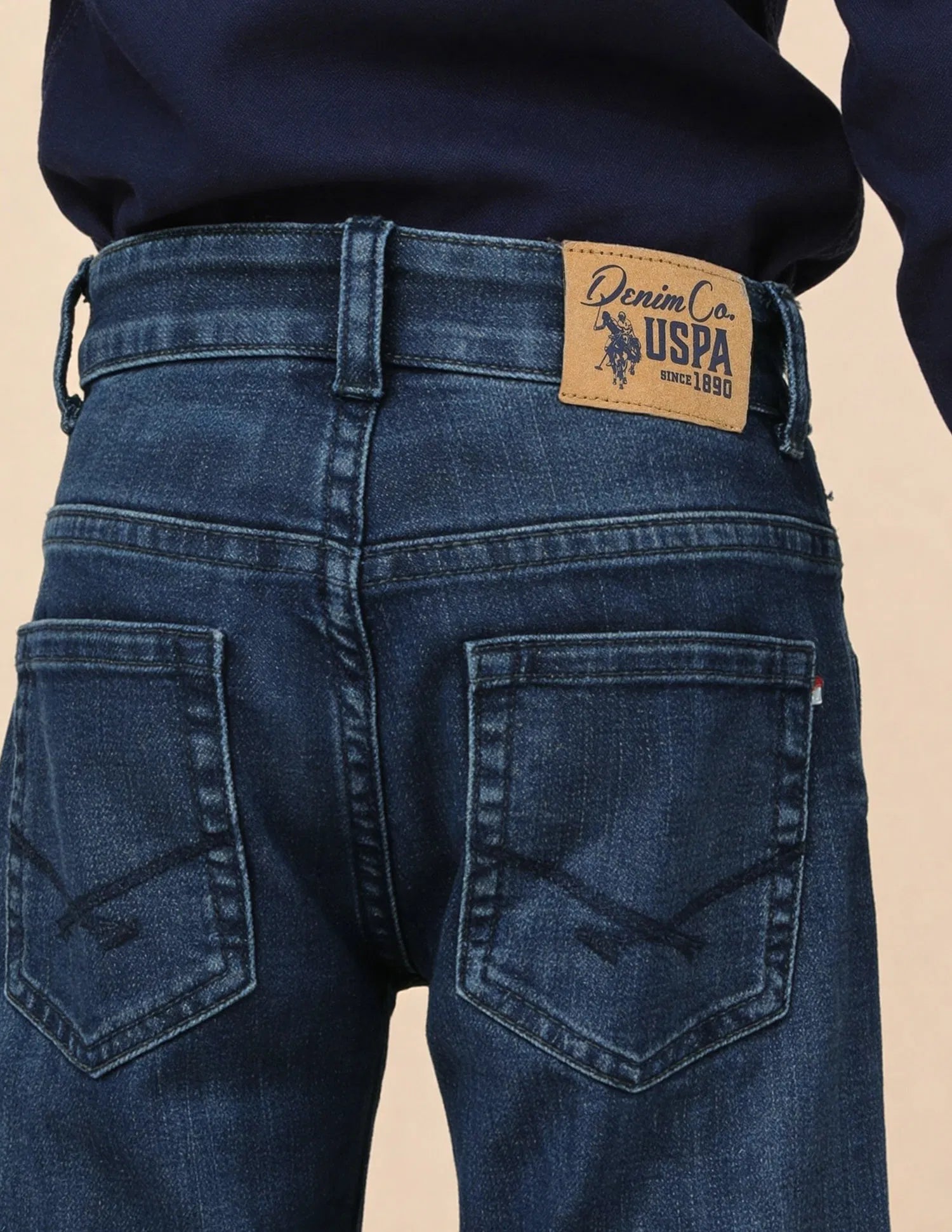 Boys Dark Blue Cotton Blend Whiskered Slim Fit Jeans