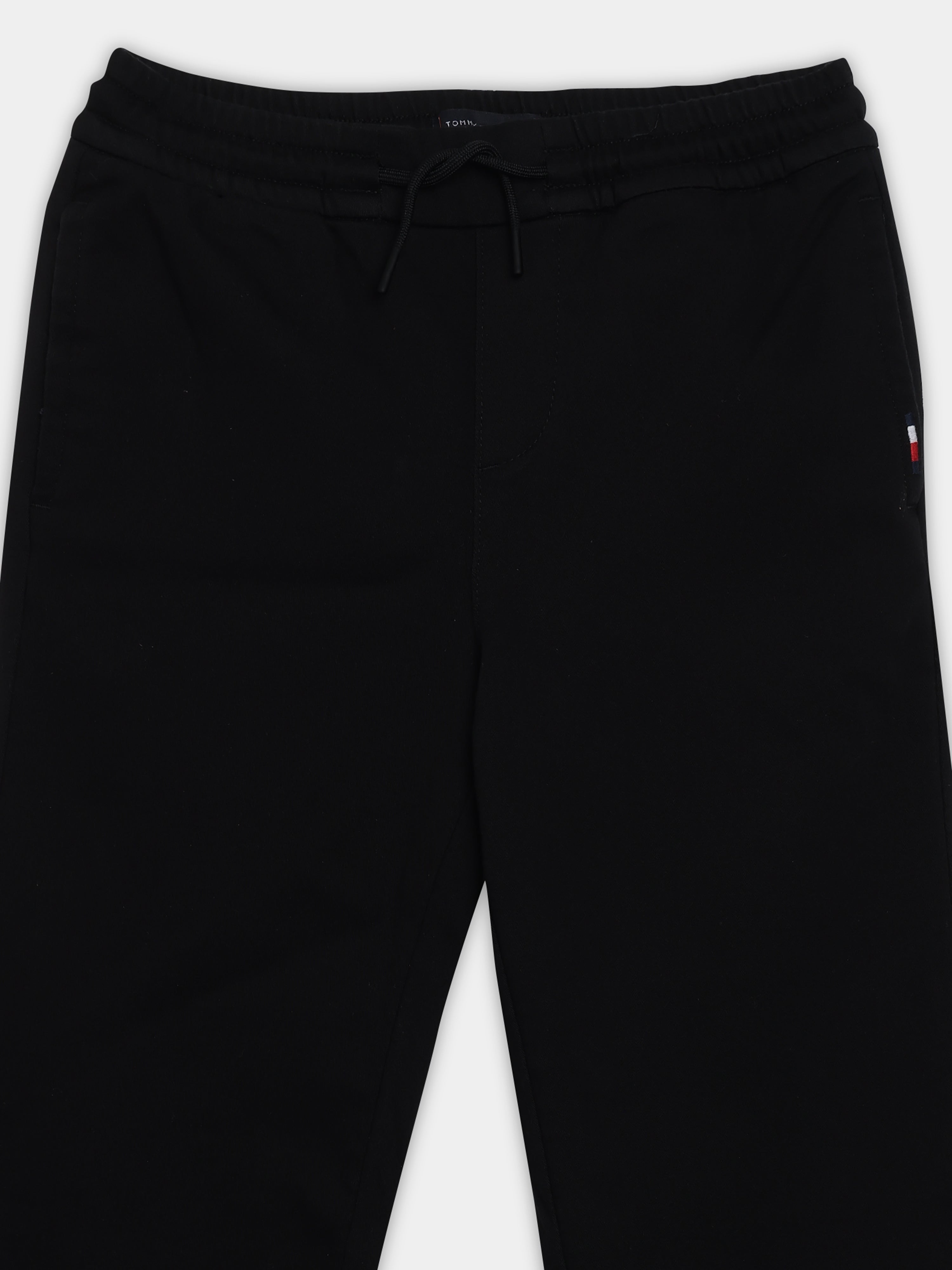 Girls Black Cotton Blend Casual Drawstring Bottom