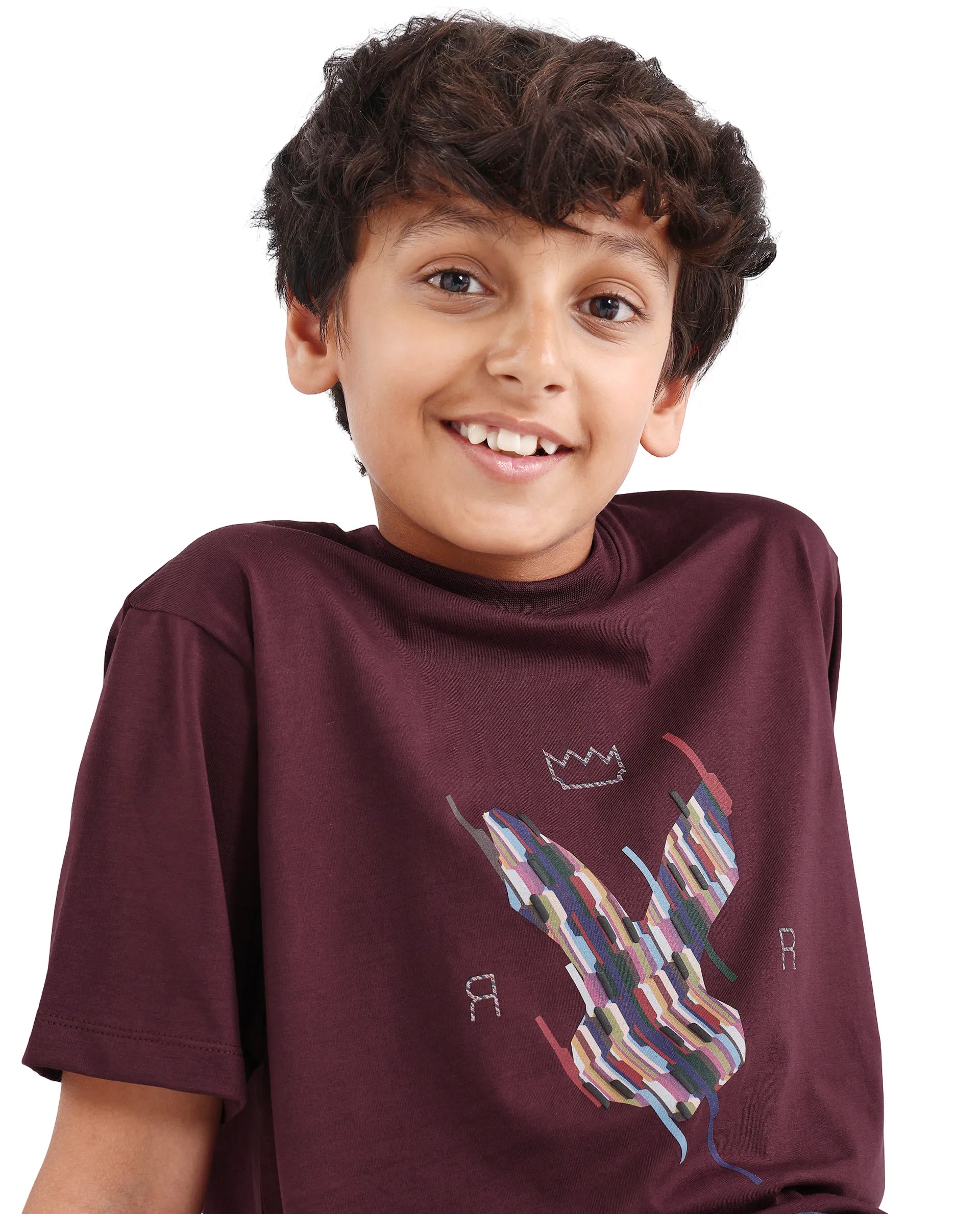 Rare Ones Boys Dark Maroon HD Print Regular Fit T-Shirt