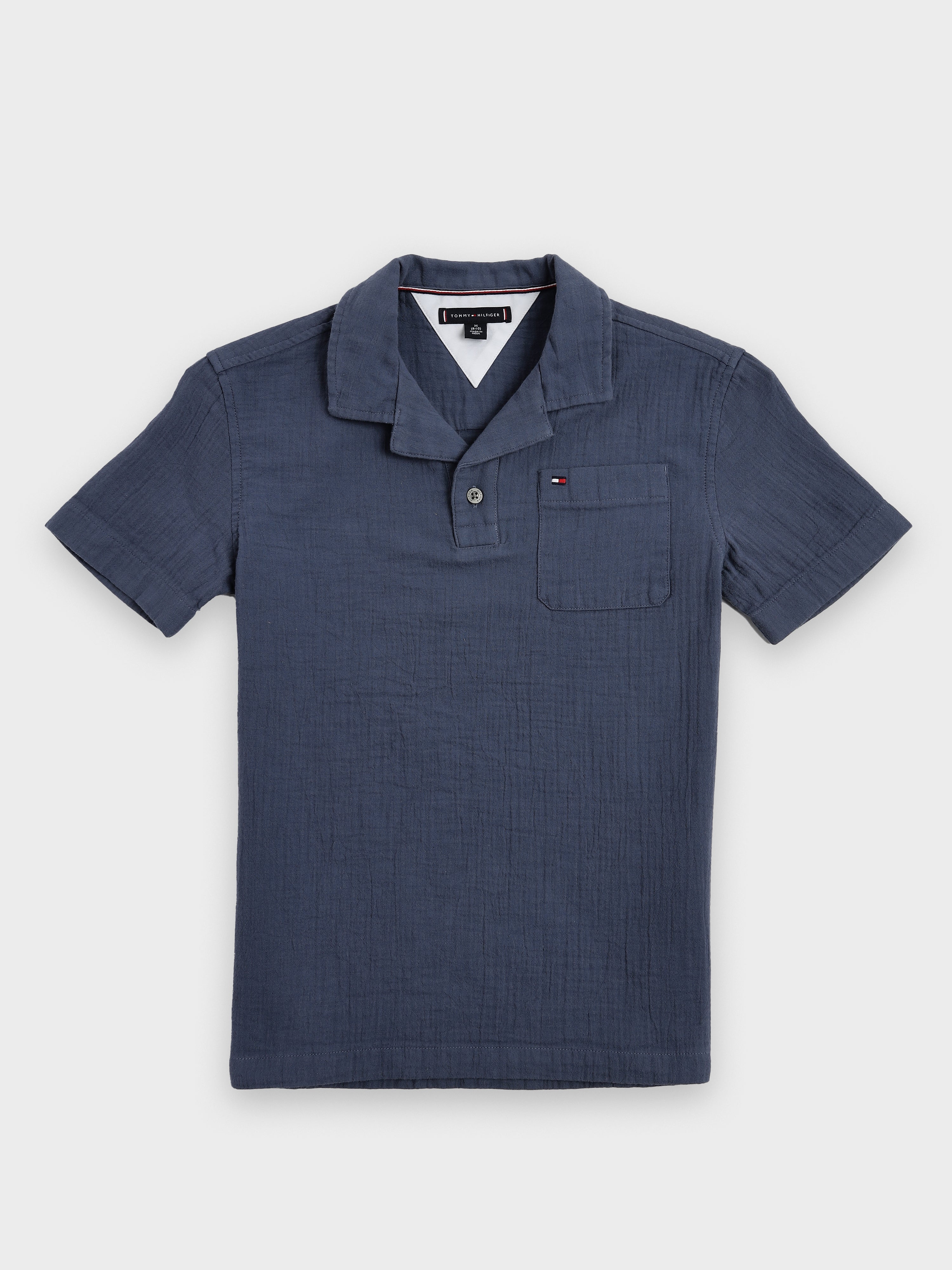 Girls Blue Solid Cotton Casual Shirt Top