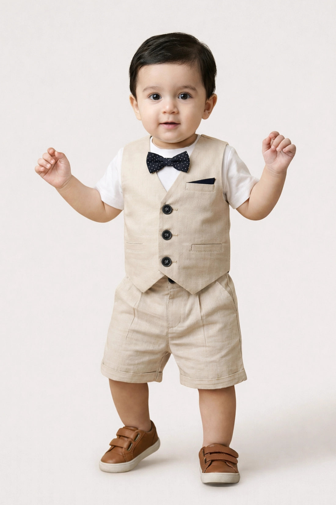 Baby Boys Beige Cotton Shorts