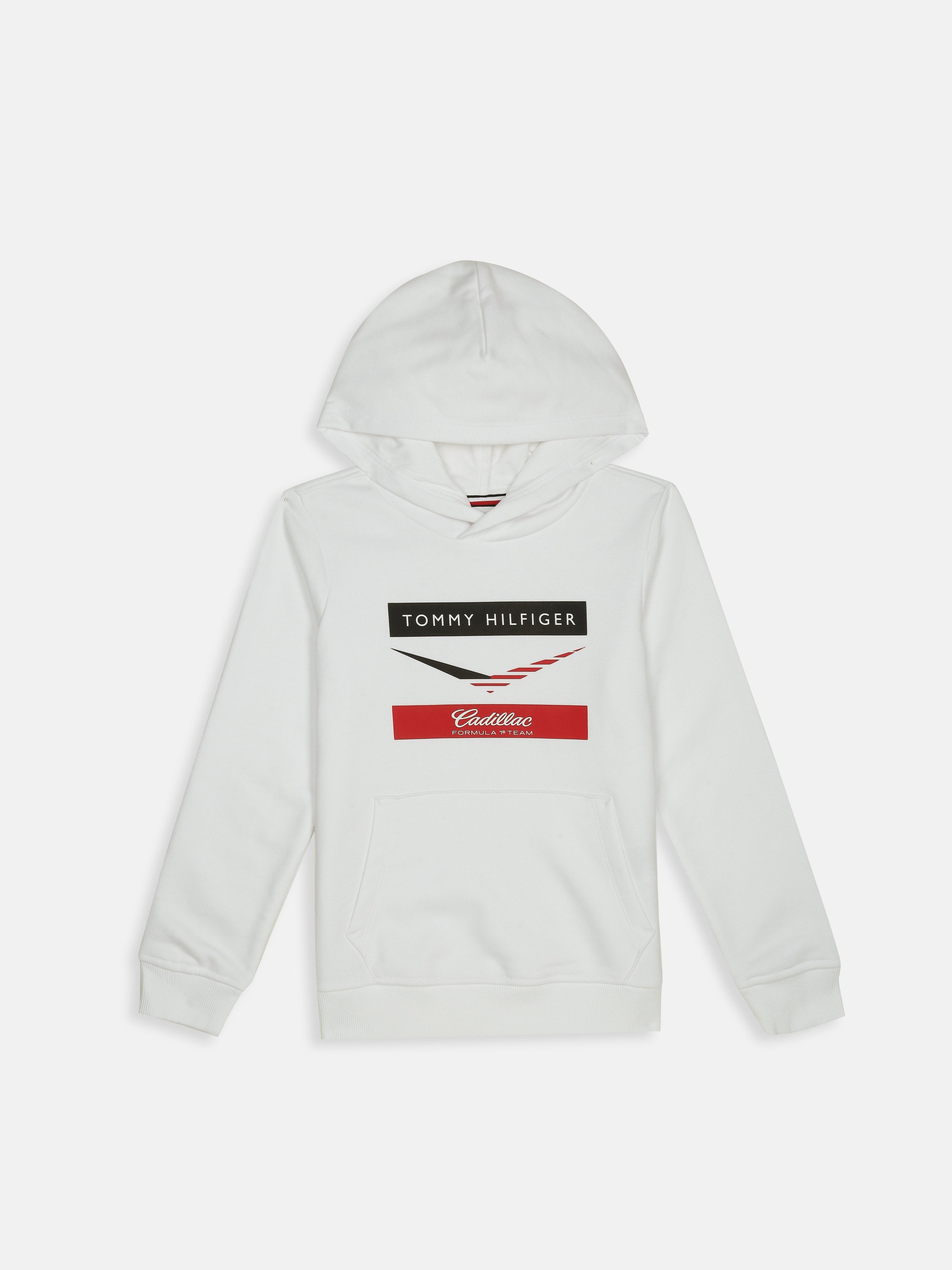Kids White Hooded Cotton Blend Casual Knit Sweatshirt