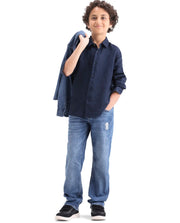 Rare Ones Boys Dino Blue Regular Fit Cotton Blend Denim Pant