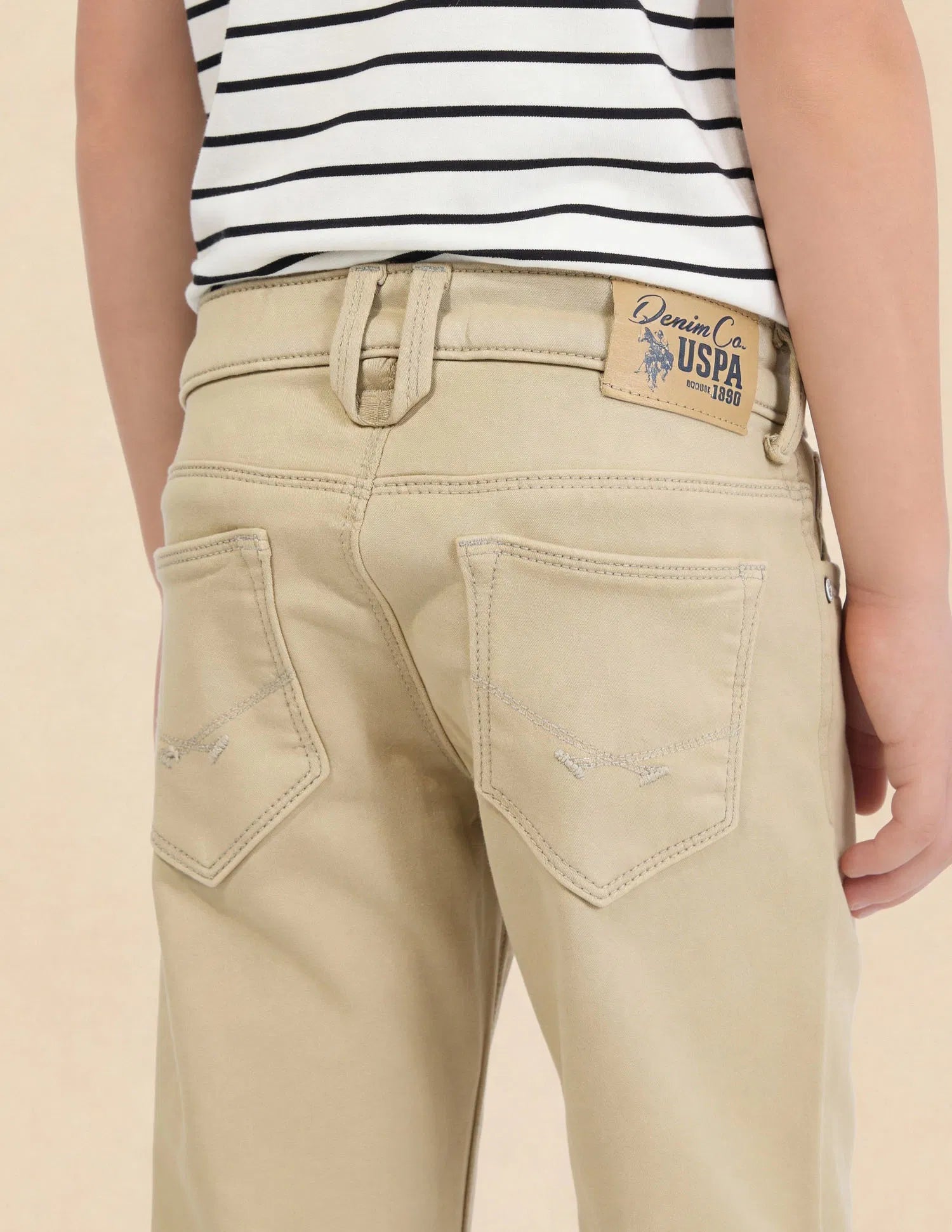 Boys Khaki Cotton Mid Rise Slim Fit Jeans