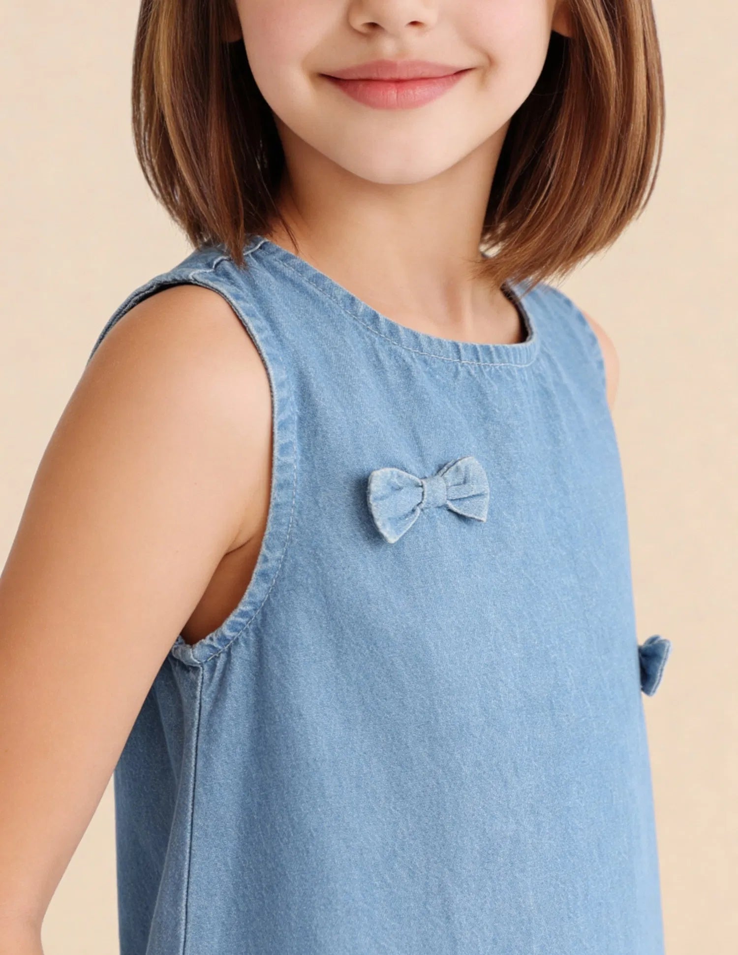 Girls Light Blue Cotton Embellished A-Line Dress