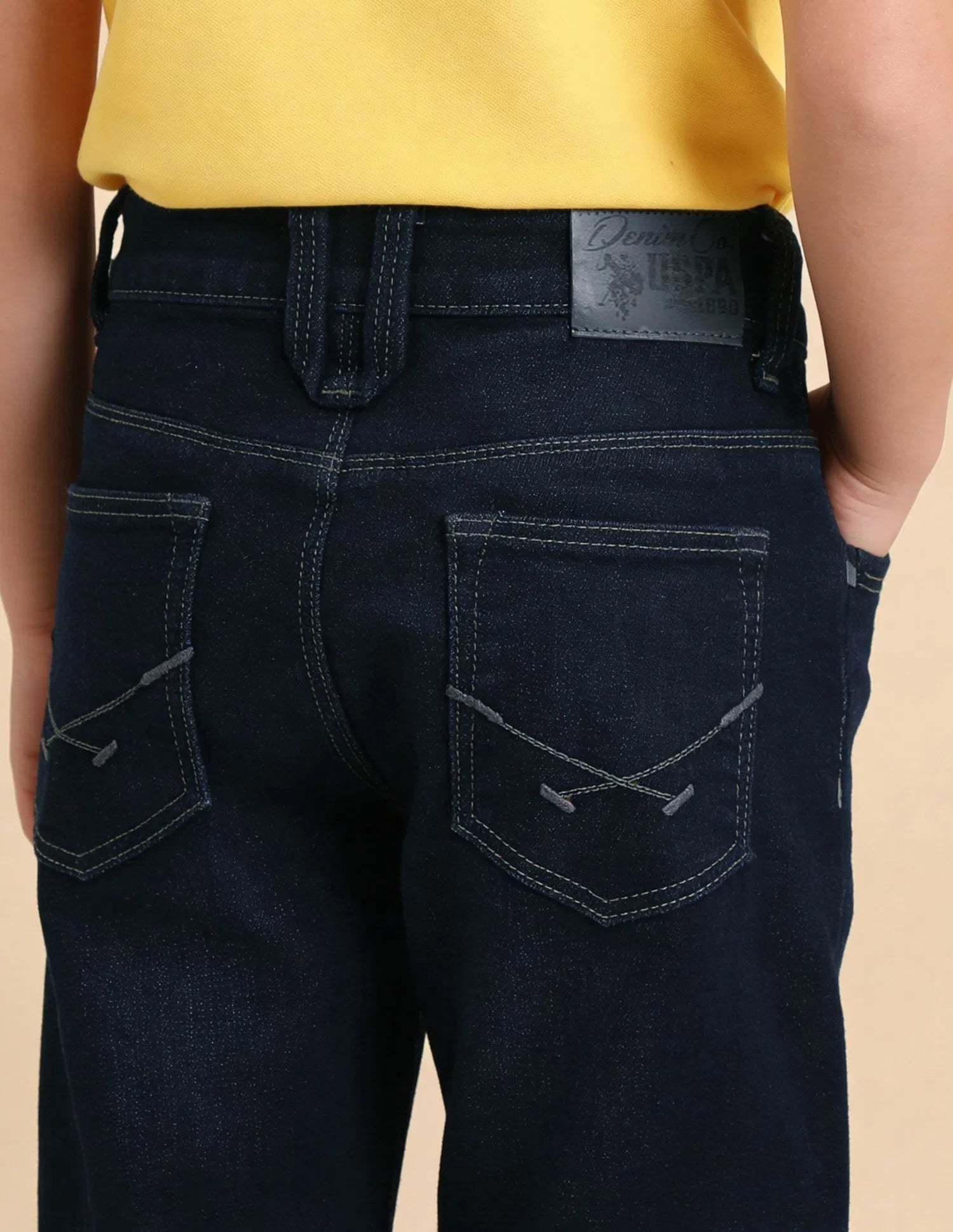 Boys Dark Blue Cotton Blend Whiskered Relaxed Fit Jeans