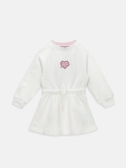 Girls White Logo Cotton Blend Knit Dress Regular Fit