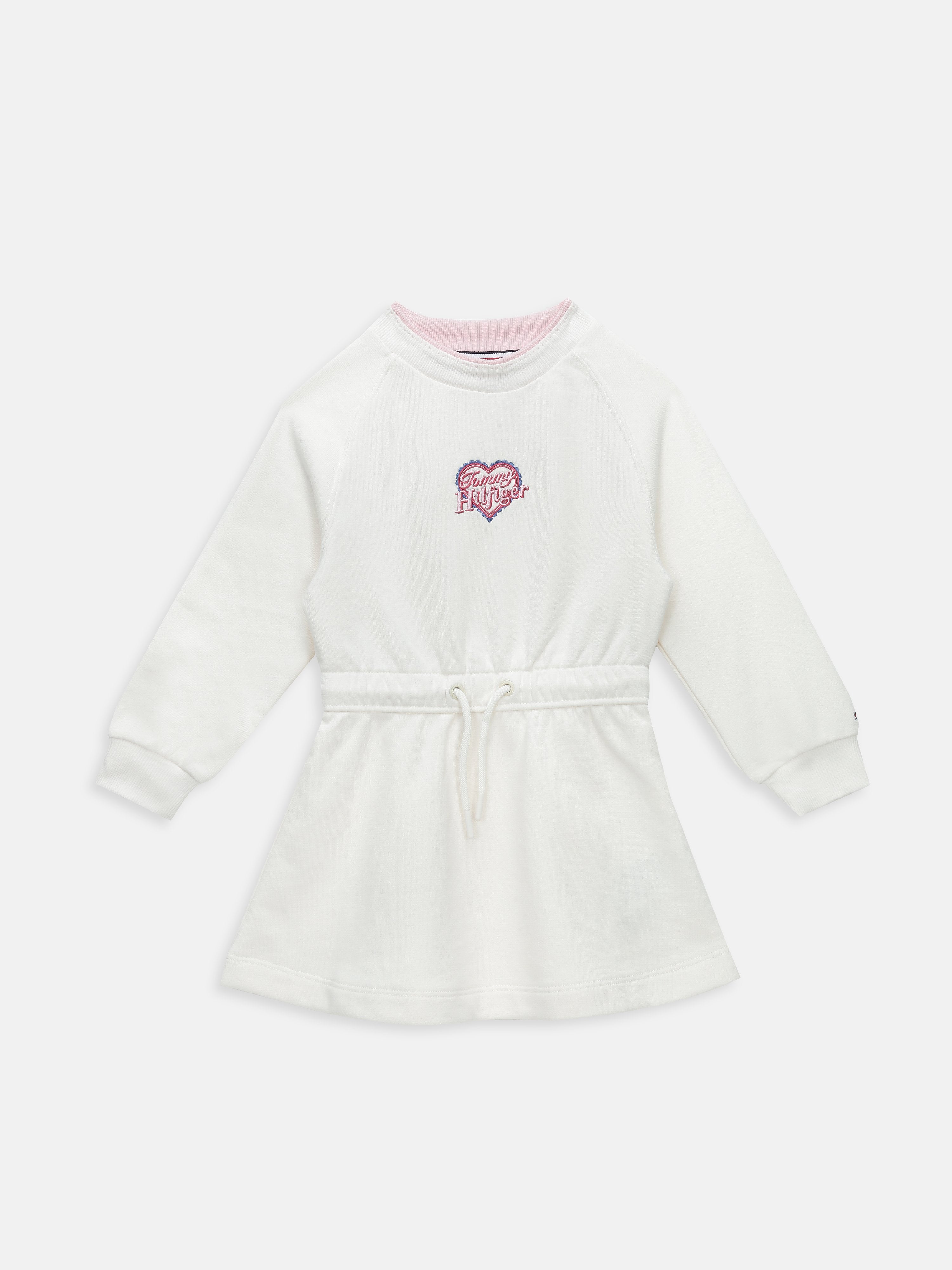 Girls White Logo Cotton Blend Knit Dress Regular Fit