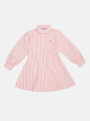Girls Pink Striped Organic Cotton Casual Shirt Dress