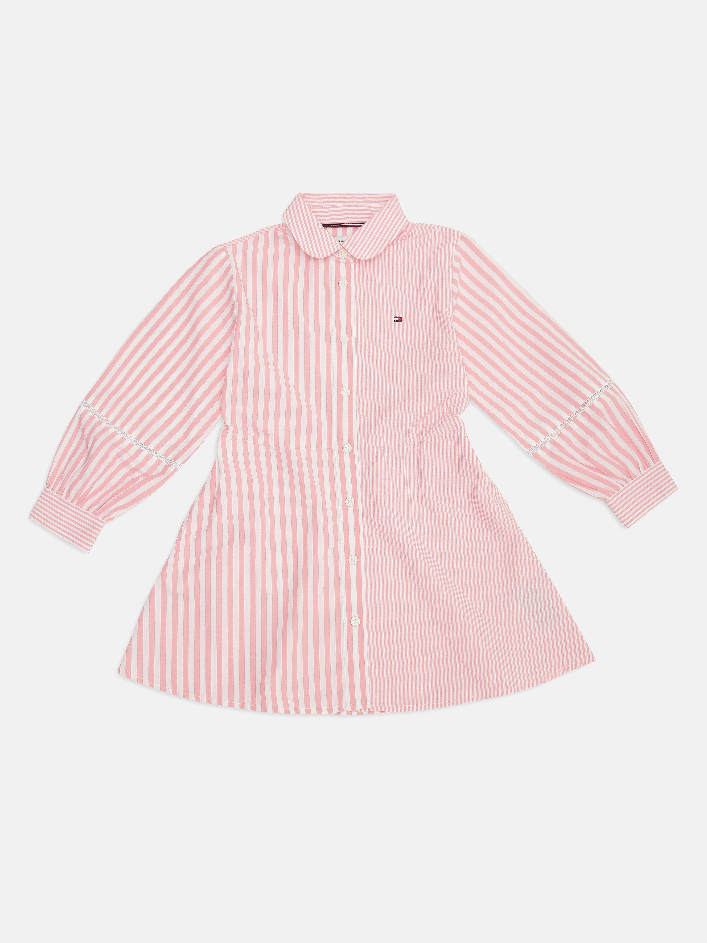 Girls Pink Striped Organic Cotton Casual Shirt Dress