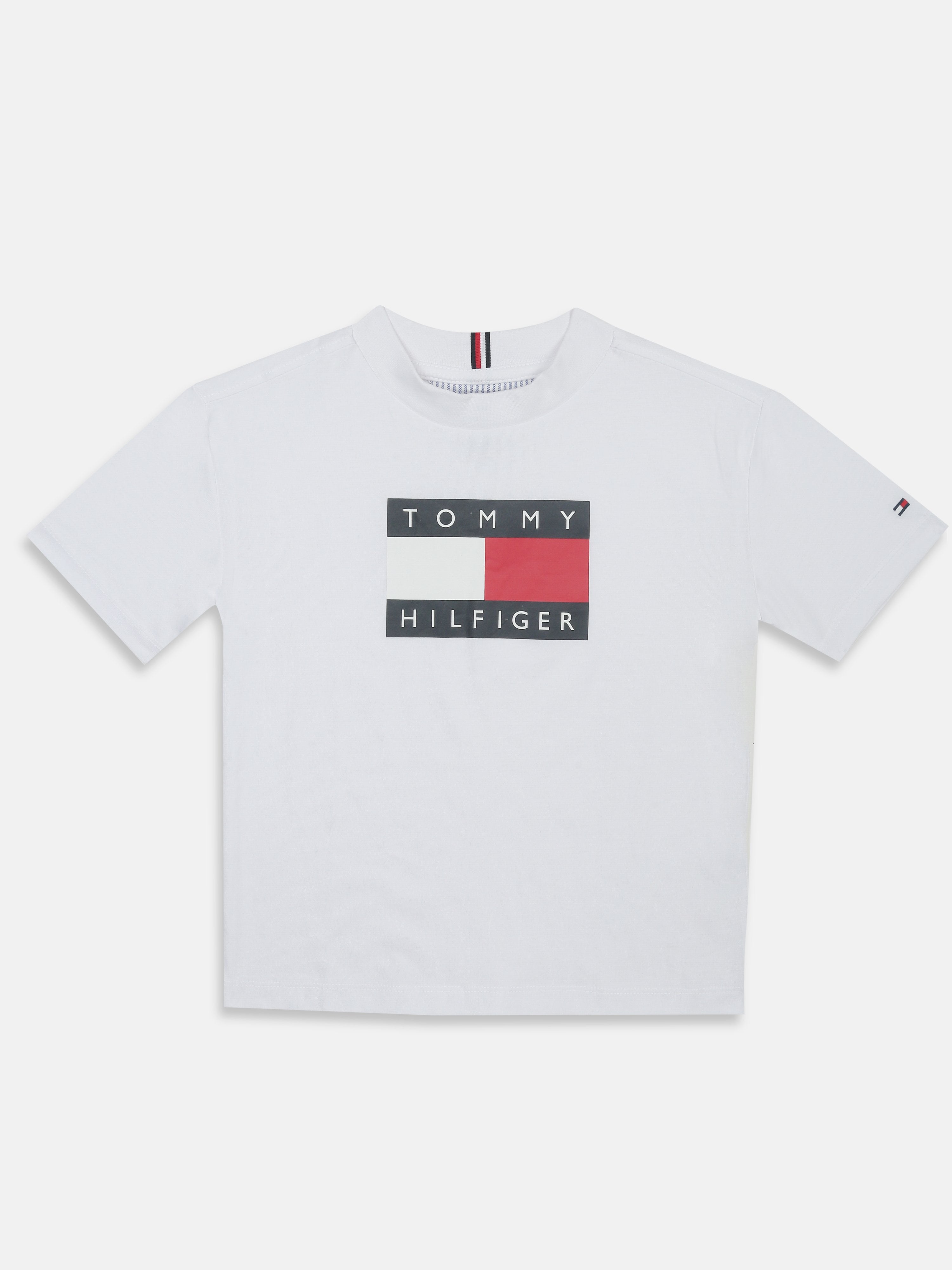 Boys White Logo Cotton Regular Fit T-Shirt