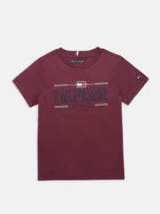 Boys Deep Rouge Embroidered Logo Cotton Regular Fit T-Shirt