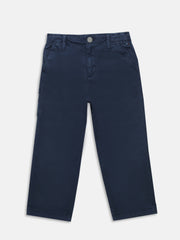 Boys Blue Solid Relaxed Fit Casual Cotton Pants