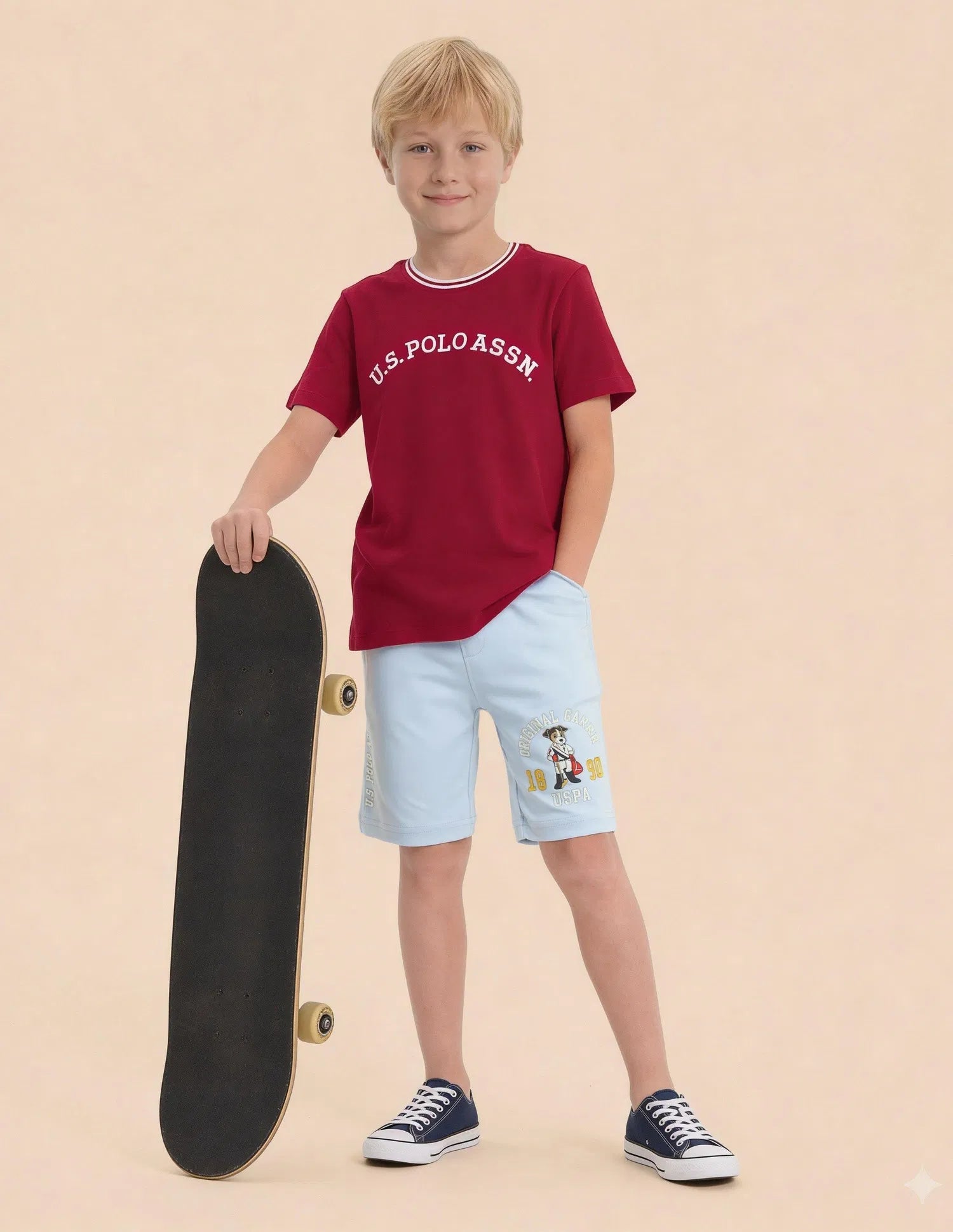 Boys Red Cotton Printed Logo Everyday T-Shirt