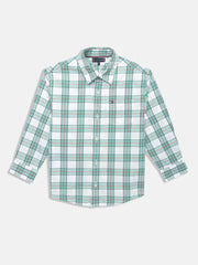 Boys Green Checked Shirt Collar Regular Fit Casual Shirt